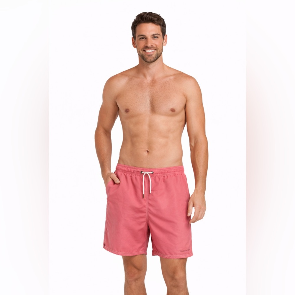 Vineyard Vines Solid Print Lined Swim Trunks Men's Medium Pink Beach Coa…